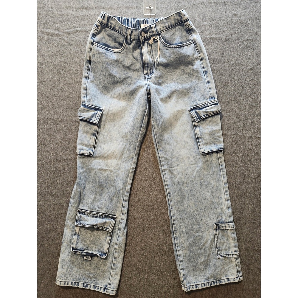 Orange Kiss Essentials Acid Wash Cargo Jeans Women's Size S Relaxed Fit